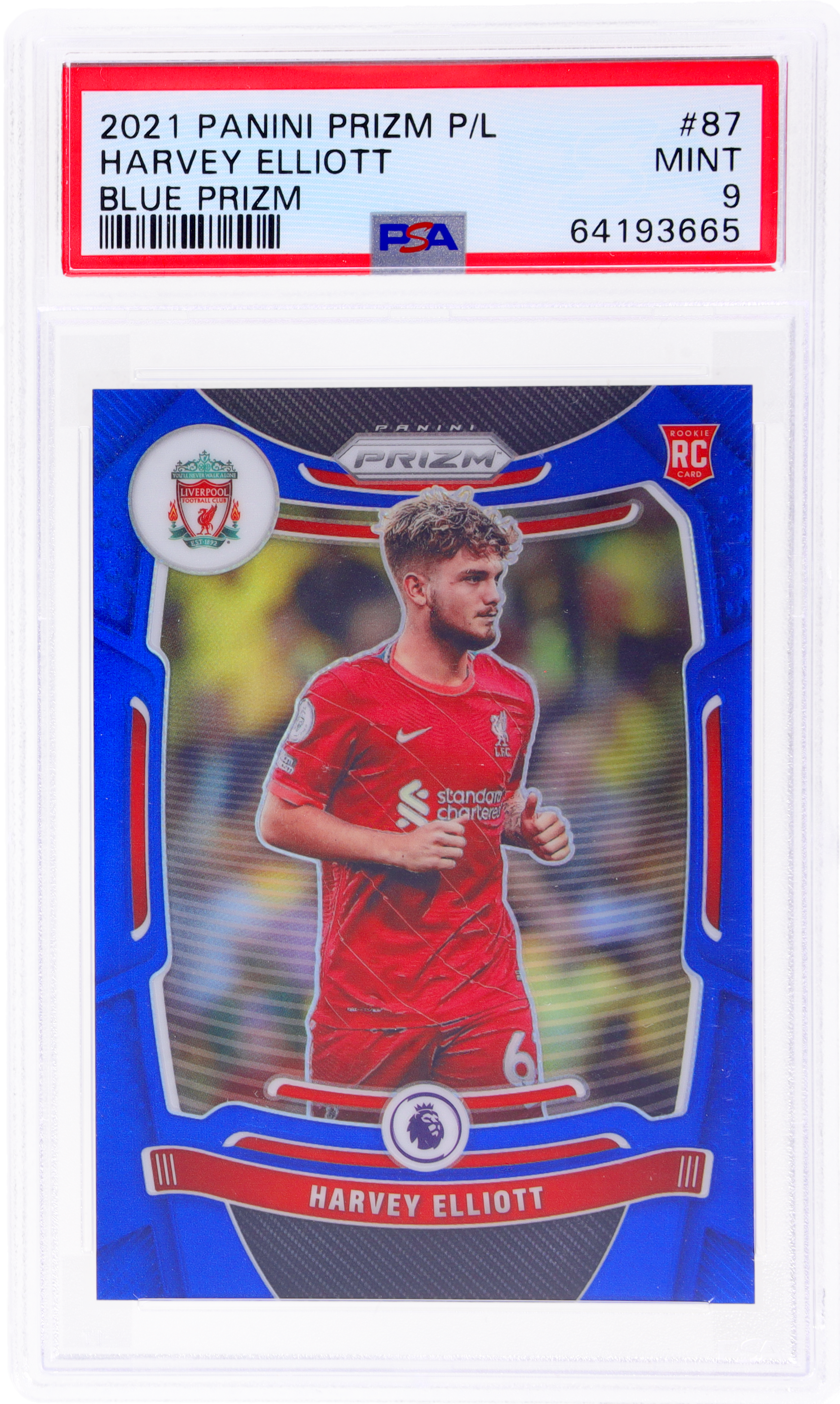 2021 Panini Prizm EPL Blue Prizm Harvey Elliott #87 /340 PSA 9 RC